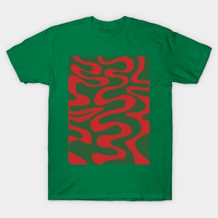 Swirl, Liquid, Line Pattern in Christmas Holidays Green and Red T-Shirt